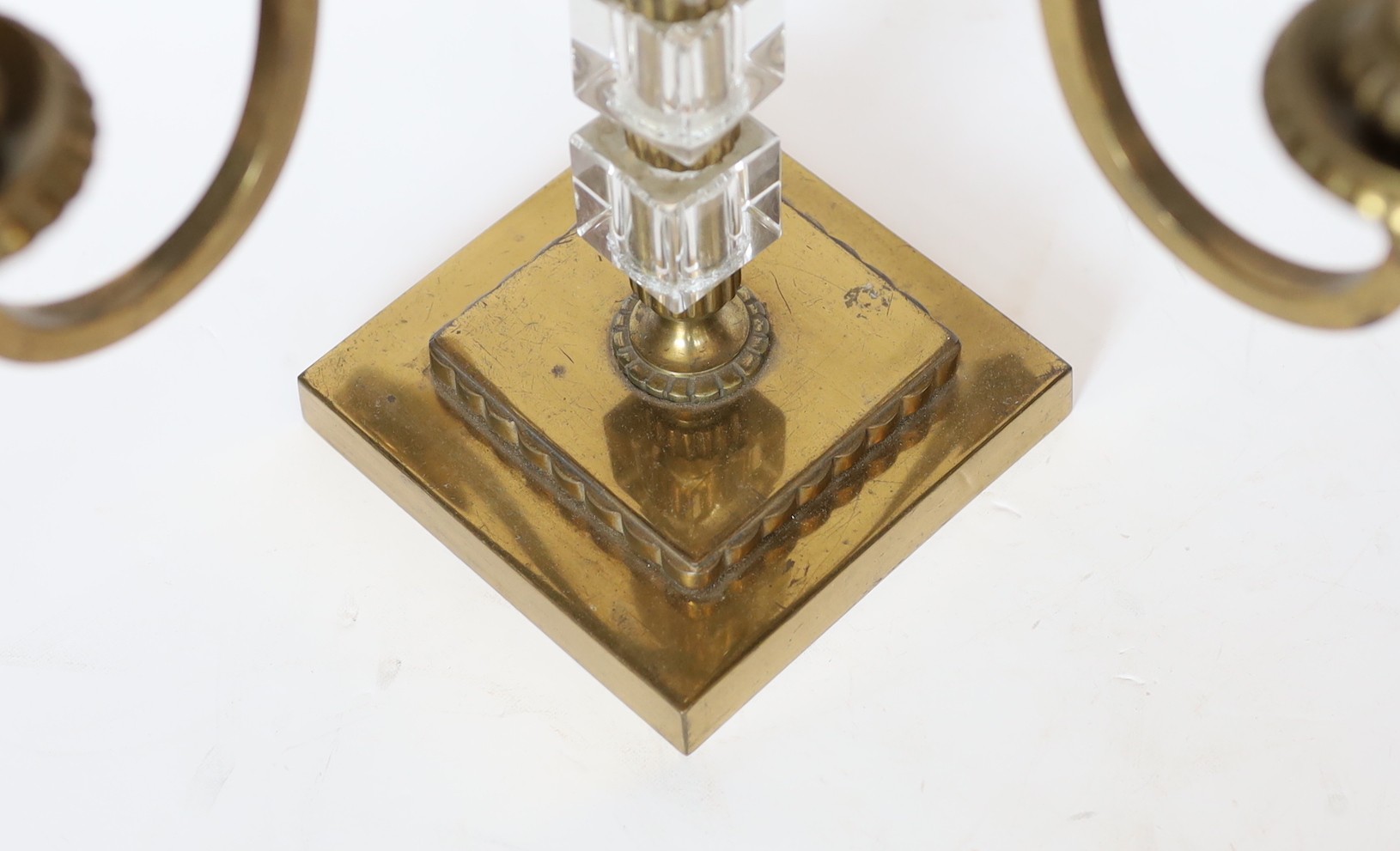 A French bronze and cut class four light candelabrum, height 45cm